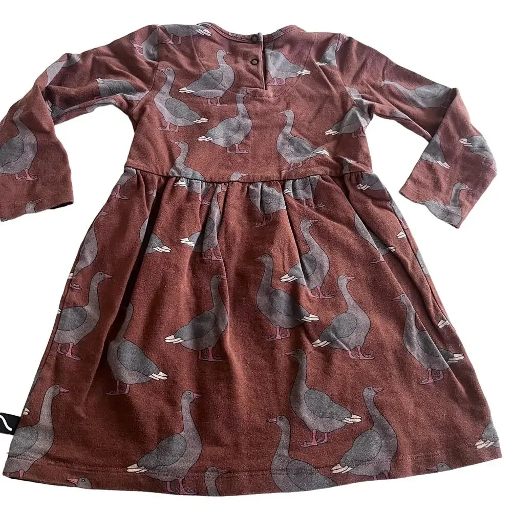 Carlijnq girls brown duck print jersey dress size 2/4